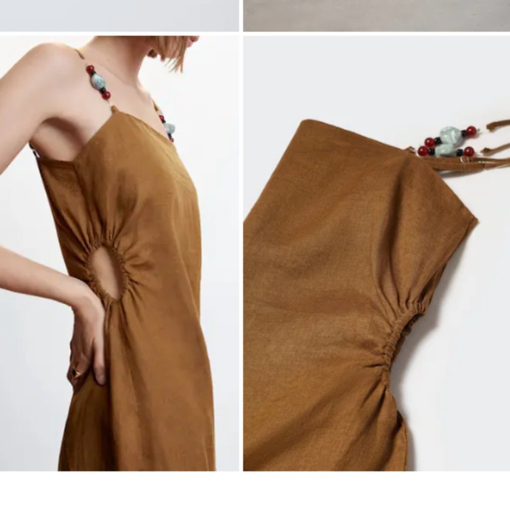 MANGO Linen Dress with Stone Detail